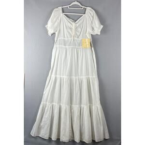 Earthbound Boho Dress Womens XL White Tiered Sheer Peasant Cottagecore Fairy NEW